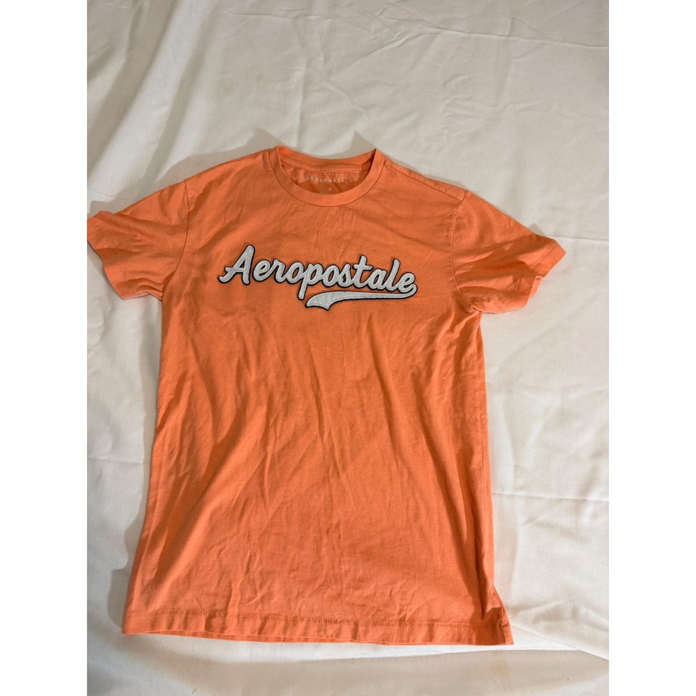 Aeropostale Womens Orange Graphic Logo T-Shirt Short Sleeve Sz S Distressed